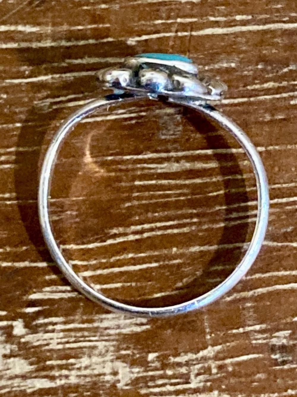 Super Tiny Silver Tone Ring with Turquoise Colored Center • Size 2.25 - Picture 15 of 16